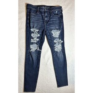 American Eagle Blue Next Level Stretch Hi-Rise Distressed Jegging Jeans Sz 12